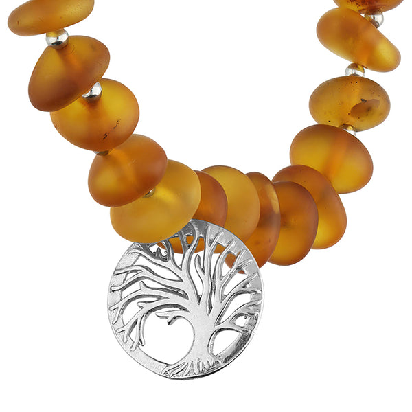 Amber Bead And Tree Of Life Bracelet