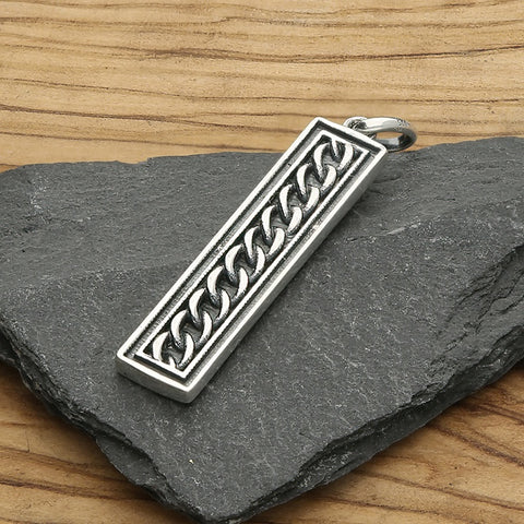 Chain-Detail Ingot Oxidised Sterling Silver Pendant