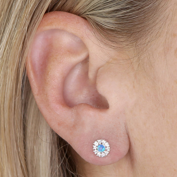 Snowflake Opalite and Diamanté Sterling Silver Stud Earrings