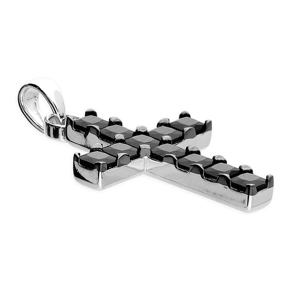 Black Diamanté Cross Rhodium-Plated Sterling Silver Pendant
