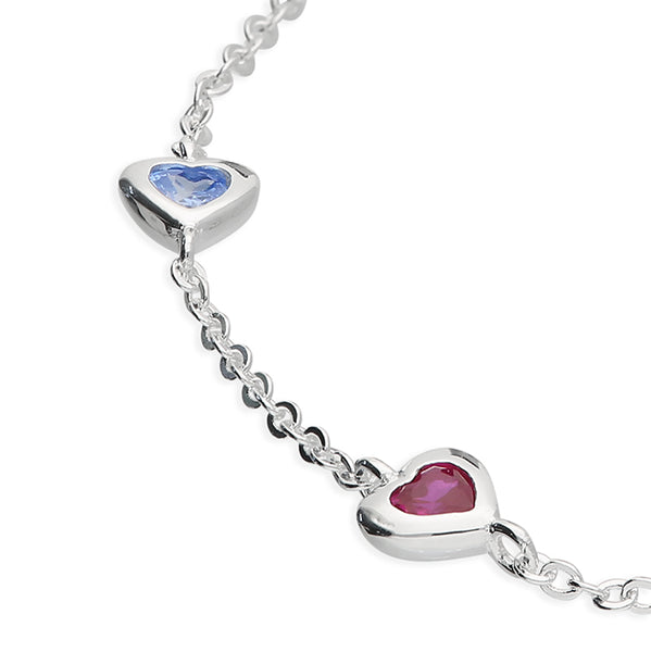 Sterling Silver Multi-Coloured Heart Bracelet