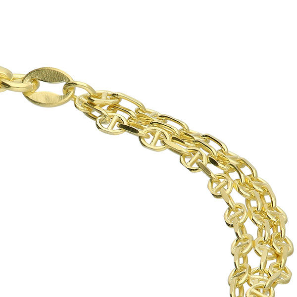 Gold Plated Triple strand Anchor Chain Bracelet