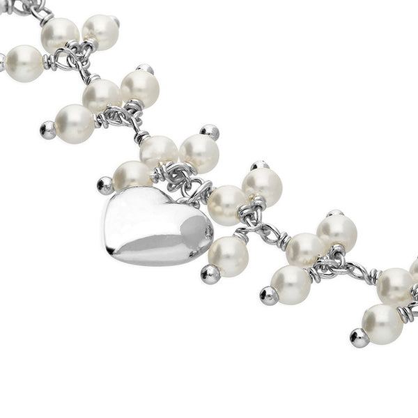 Sterling Silver Shell Pearl Heart Charm Bracelet