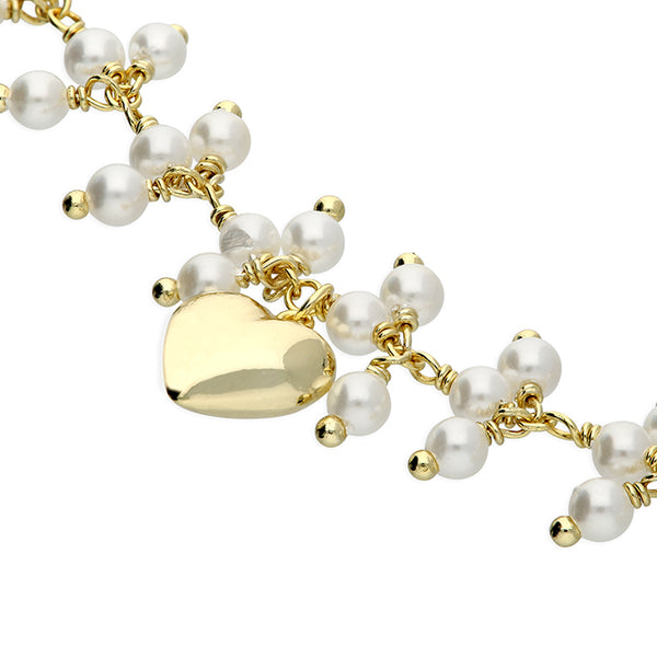 Sterling Silver Shell Pearl Heart Charm Bracelet