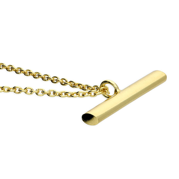 Gold polished T bar pendant gold necklace.