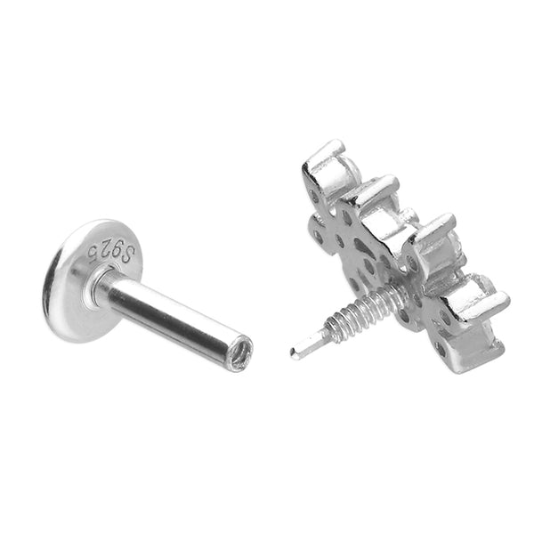 Sterling Silver Rhodium Floral Single Labret Stud Earring
