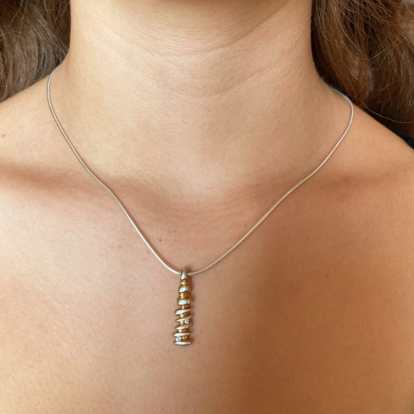 Silver & Gold Jewelled Pebble Stack Diamond Pendant