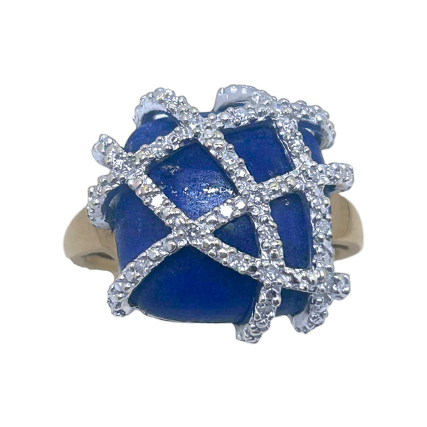 Vintage 'Shooting Stars' Diamond and Lapis Lazuli 9ct Yellow and White Gold Cocktail Ring