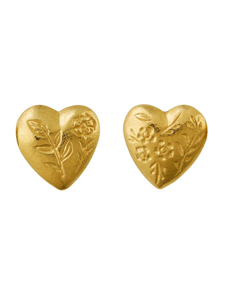 Alex Monroe Floral Engraved Heart Stud Earrings