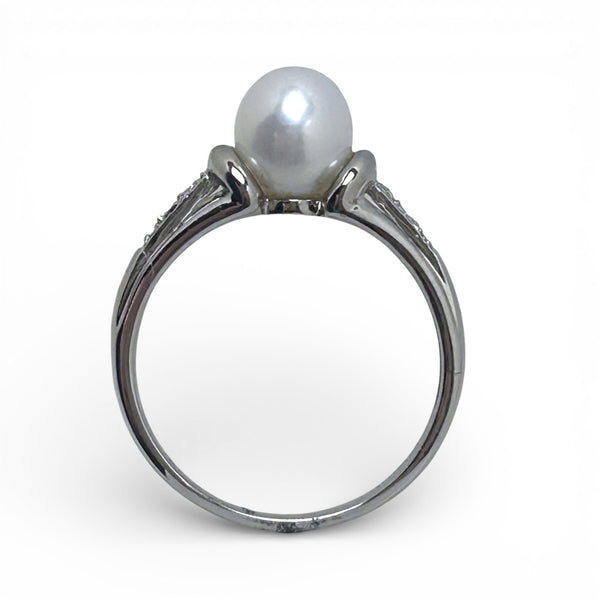 Vintage "Moonlight Whisper" 9ct White Gold Pearl and Diamond Ring