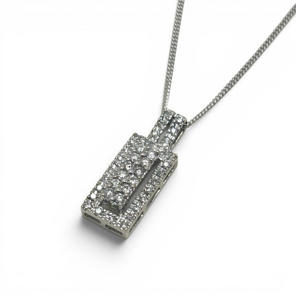9ct White Gold Art Deco Style Diamond Pendant