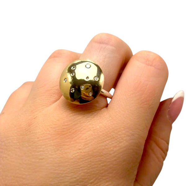 WILDE 9 Diamond Silver and Gold Large Domed "Pod" Ring