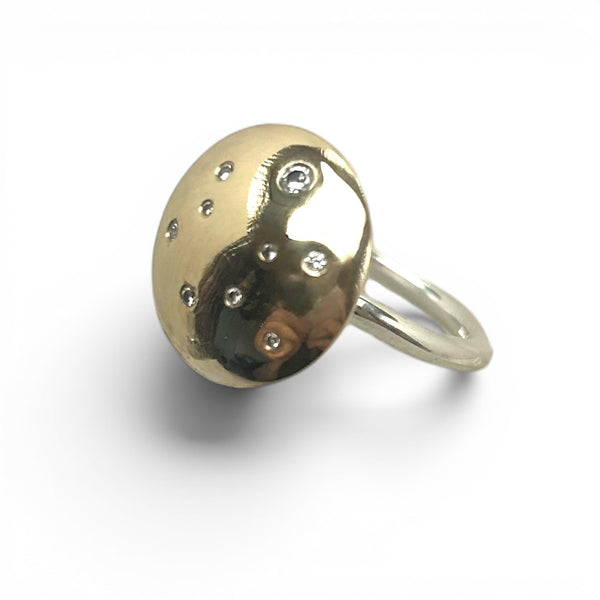WILDE 9 Diamond Silver and Gold Domed "Pod" Ring