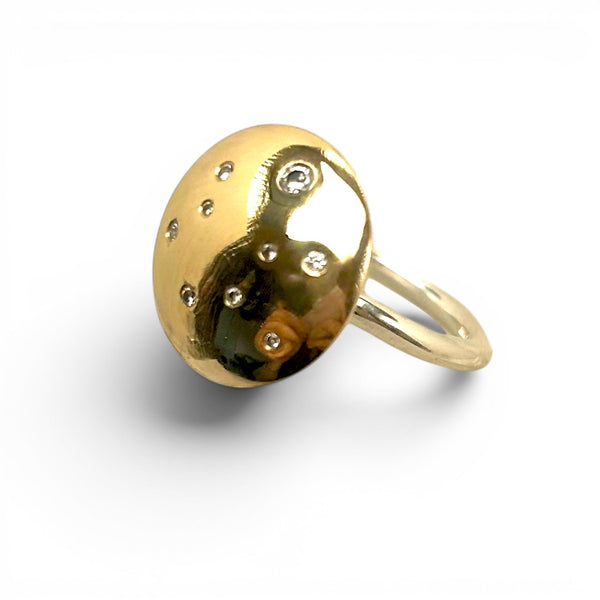 WILDE 9 Diamond Silver and Gold Large Domed "Pod" Ring