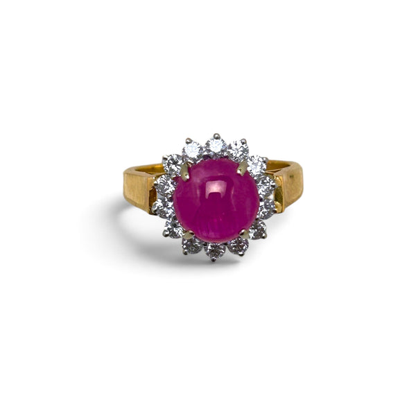 Vintage"Rouge Dream" 18ct Yellow Gold Cabochon Ruby and Diamond Ring