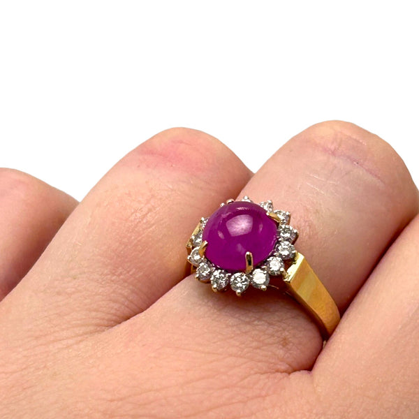 Vintage"Rouge Dream" 18ct Yellow Gold Cabochon Ruby and Diamond Ring