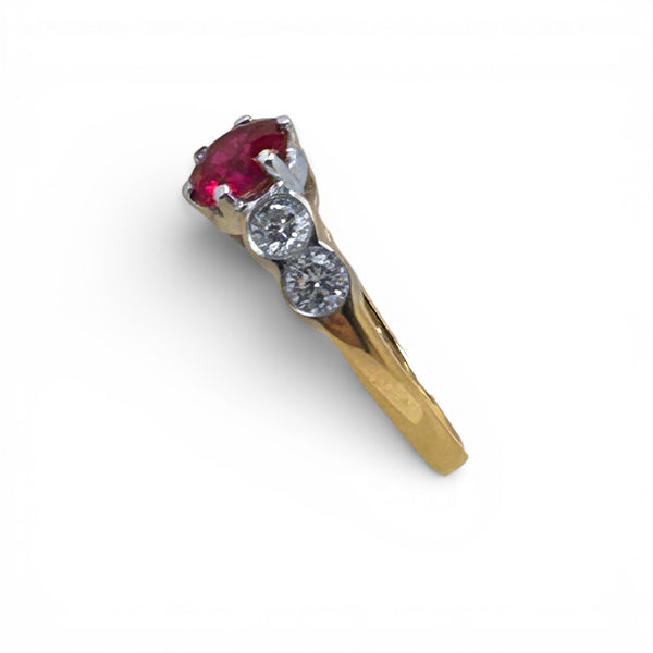 Vintage "Crimson Promise" 9ct Yellow Gold Ruby and Lab Grown Diamond Ring