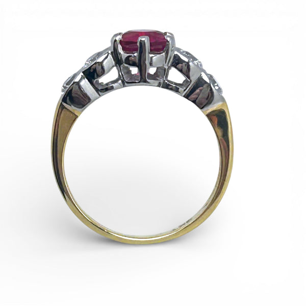 Vintage "Crimson Promise" 9ct Yellow Gold Ruby and Lab Grown Diamond Ring