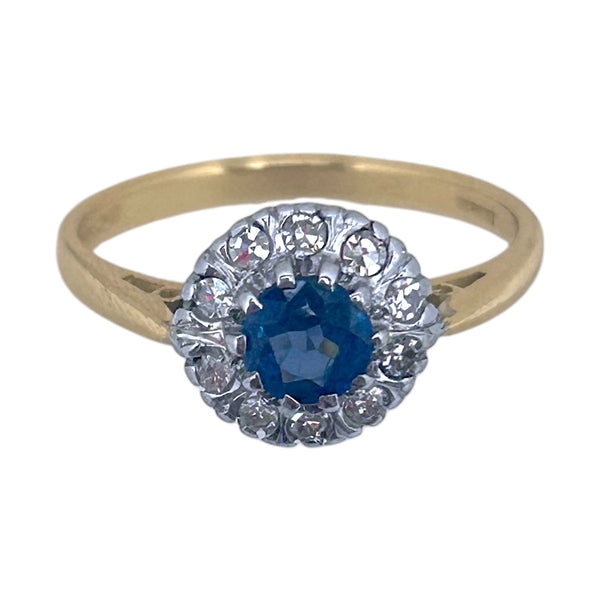 Vintage "Ocean whisper" blue sapphire and diamond halo 18ct Gold ring
