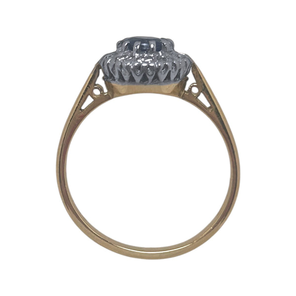 Vintage "Ocean whisper" blue sapphire and diamond halo 18ct Gold ring