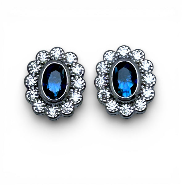 Vintage "Blue Glacier" 9ct White Gold, Blue and White Sapphire Studs