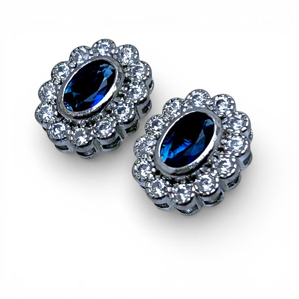 Vintage "Blue Glacier" 9ct White Gold, Blue and White Sapphire Studs