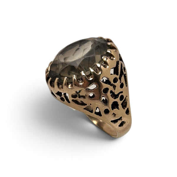Vintage "Soft Haze" 9ct Yellow Gold Large Smoky Quartz Ring