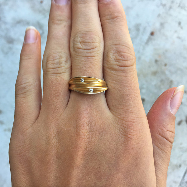 Duo Diamond Silver and Gold Shell Ring