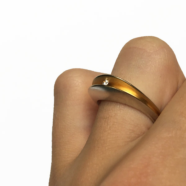 Silver & Gold Diamond Split Shell Ring