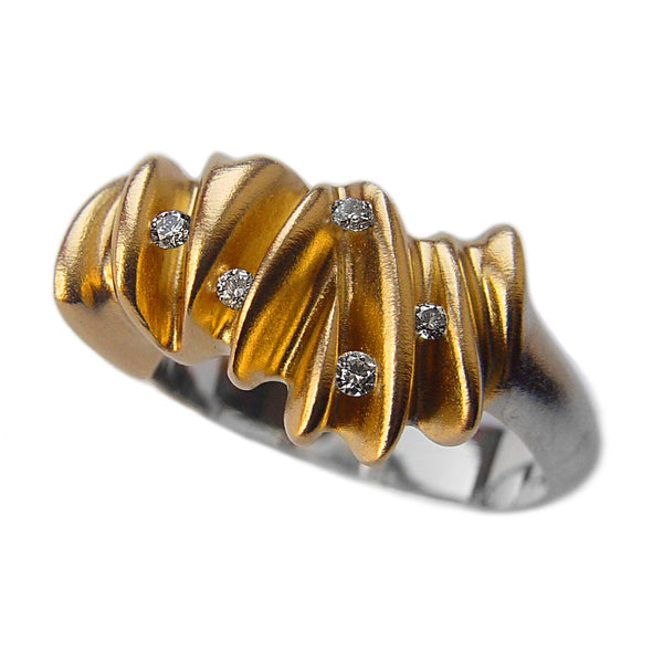 Sculptural 5 Diamond Silver & Gold Shell Ring