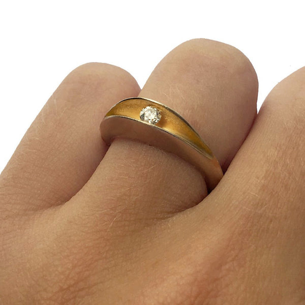 Partially Split Silver and Gold Diamond Shell Ring