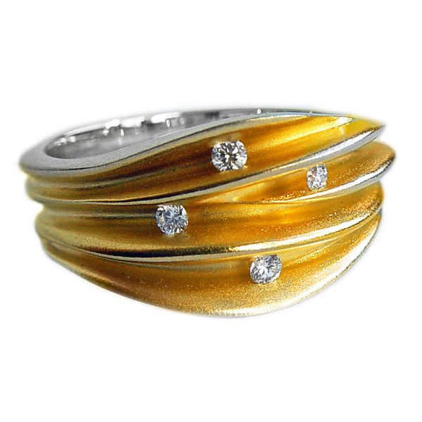 Silver & Gold Multi Split 4 Diamond Shell Ring