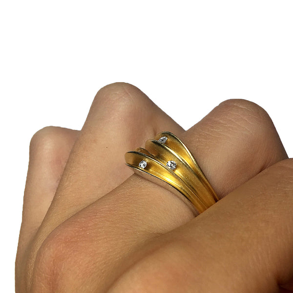 Silver & Gold Multi Split 4 Diamond Shell Ring