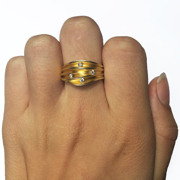 Silver & Gold Multi Split 4 Diamond Shell Ring