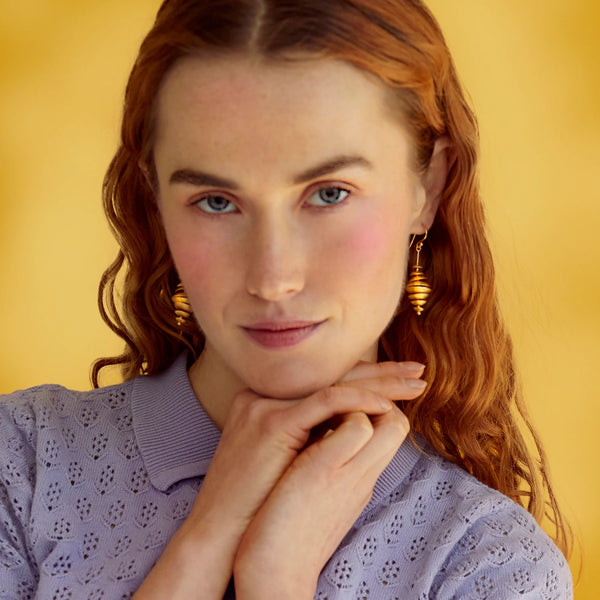 Gold Long Drop Topsy Turvey Earrings