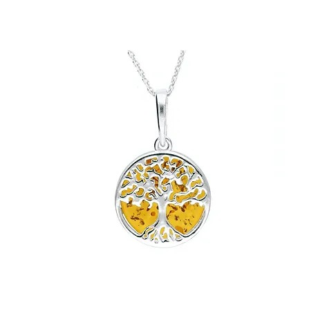 Tree of Life Amber & Sterling Silver Necklace - Extra Small