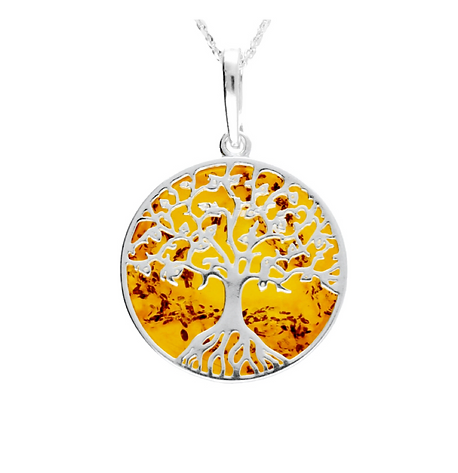 Tree of Life Amber and Sterling Silver Necklace - Medium
