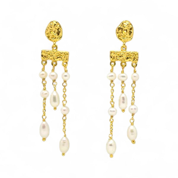 Beyond Biasa Textured Gold Vermeil and Pearl Chandelier Earrings