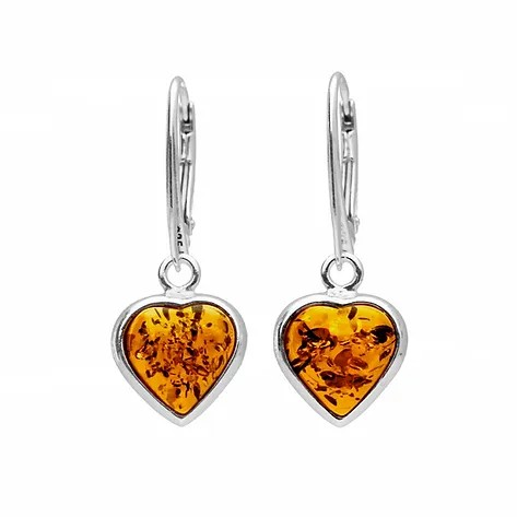 Amber & Sterling Silver Small Heart Drop Earrings