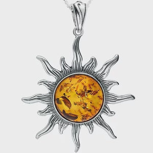 Large Sun Silver & Amber Necklace