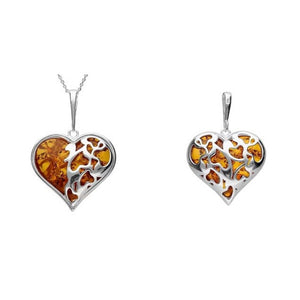 Silver Encased Amber Heart Necklace