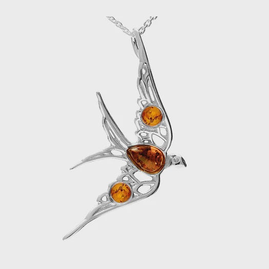 Amber & Silver Swallow Necklace