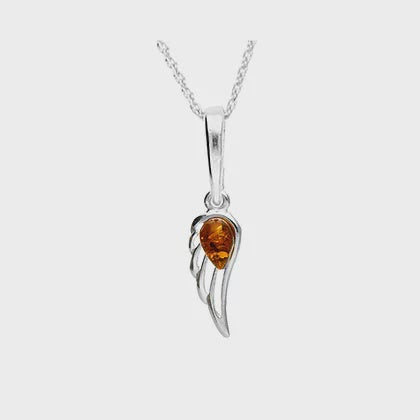Amber & Silver Wing Necklace