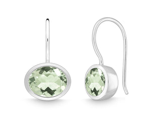 Silver Oval Prasiolite Drop Earrings