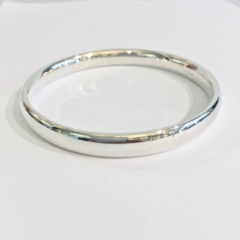 Silver Heavy Oval Wire Polished Bangle - WB5S