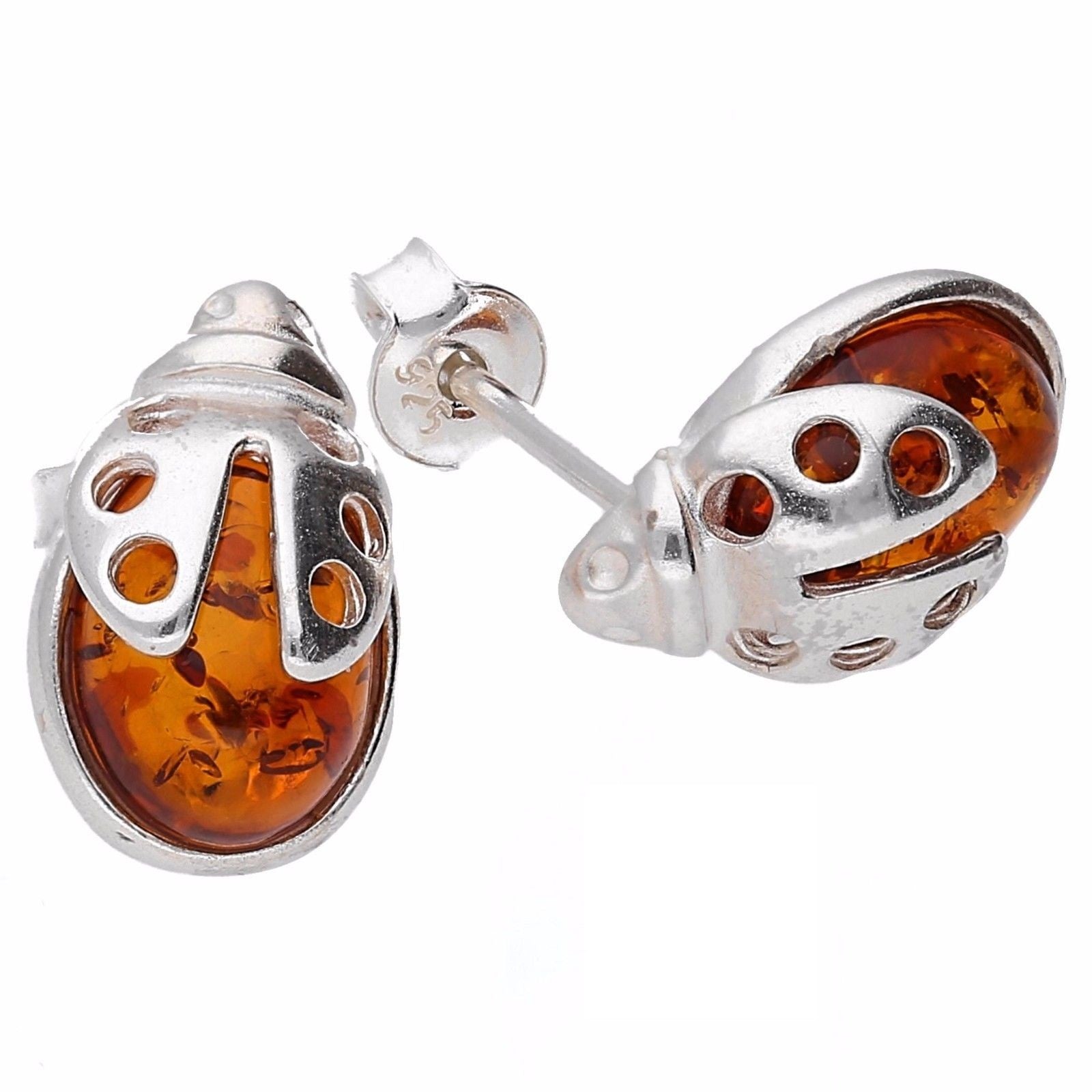 Amber and Silver Ladybird Studs