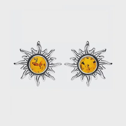 Sun Flare Amber Stud Earrings