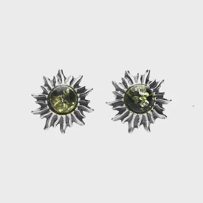 Green Amber Sunburst Studs