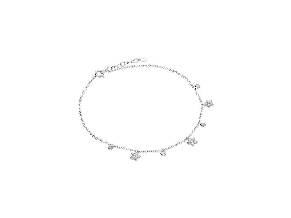 Sterling Silver Sparkly Flowers Anklet