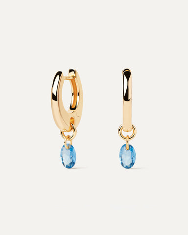 PDPAOLA Gold Lily Blue Droplet Hoops